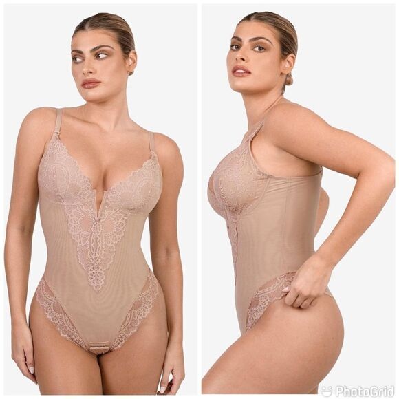 Popilush Lace Shapewear Bodysuit Tummy Control Backless V Neck Thongs Sh… - Picture 1 of 15